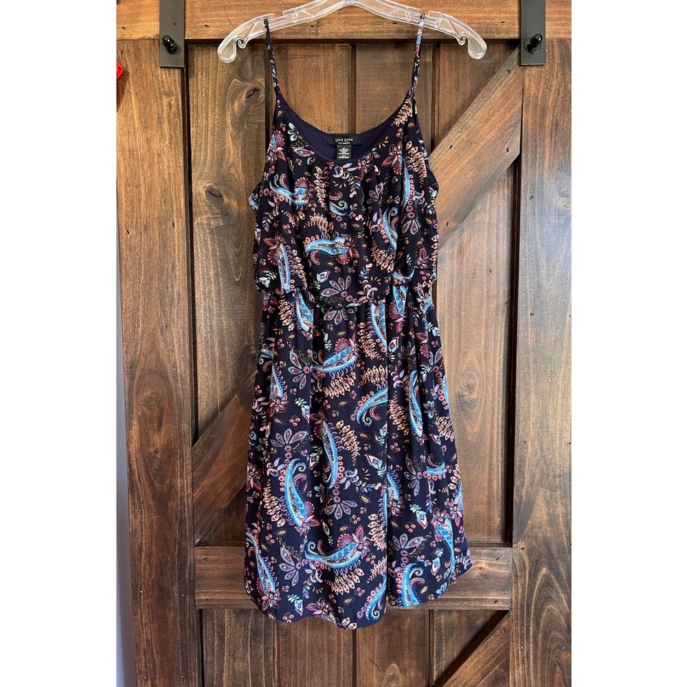 Navy Paisley Floral Spaghetti Strap Dress Large, Romantic Bohemian Travel Spring - Picture 12 of 12